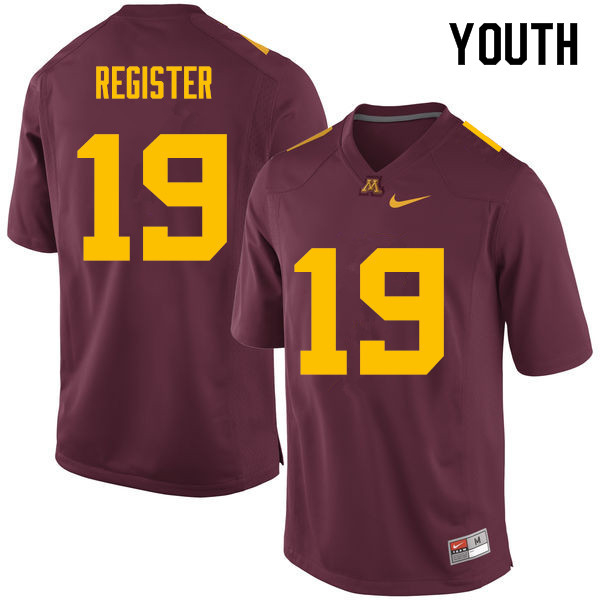 Youth #19 Hunter Register Minnesota Golden Gophers College Football Jerseys Sale-Maroon - Click Image to Close